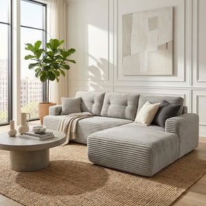 107" Corduroy Modular Sectional Sleeper Sofa with Chaise