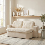 78-inch convertible floor sofa bed with integrated quilt in white hero scene