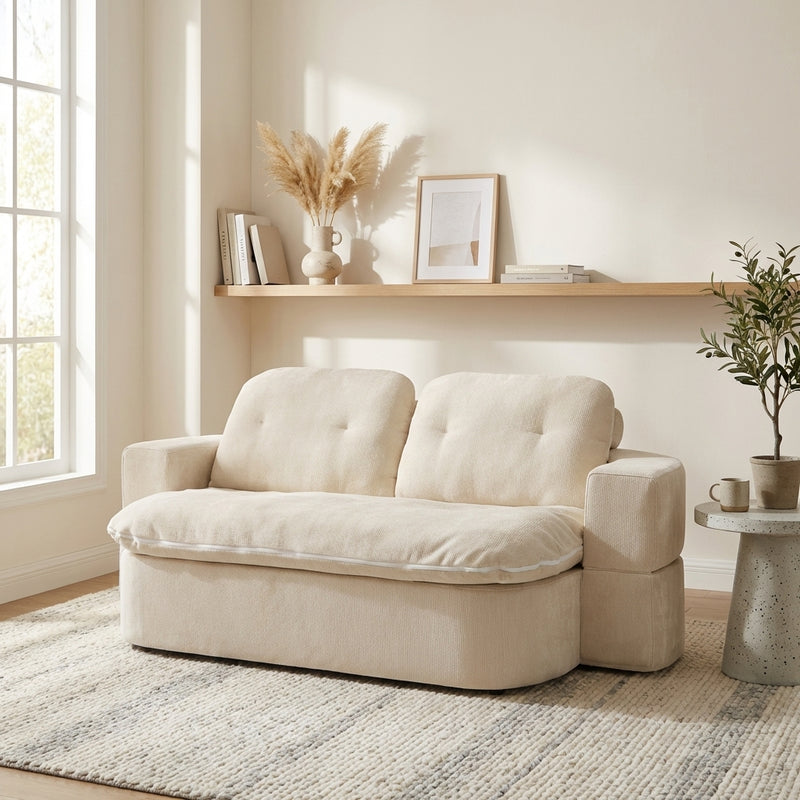 78-inch convertible floor sofa bed with integrated quilt in white hero scene