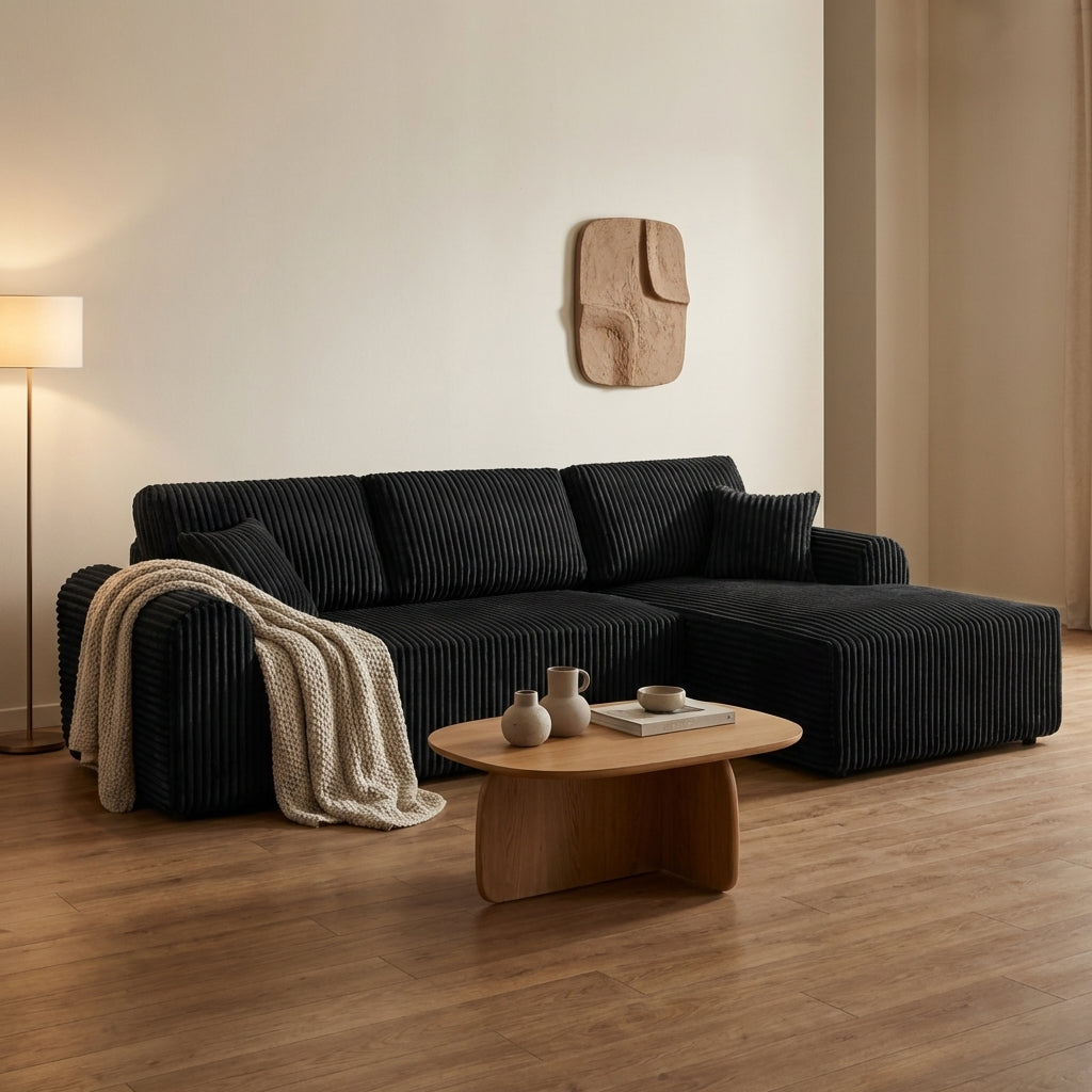 109-inch cloud modular sectional sofa with right-facing chaise in black — form scene