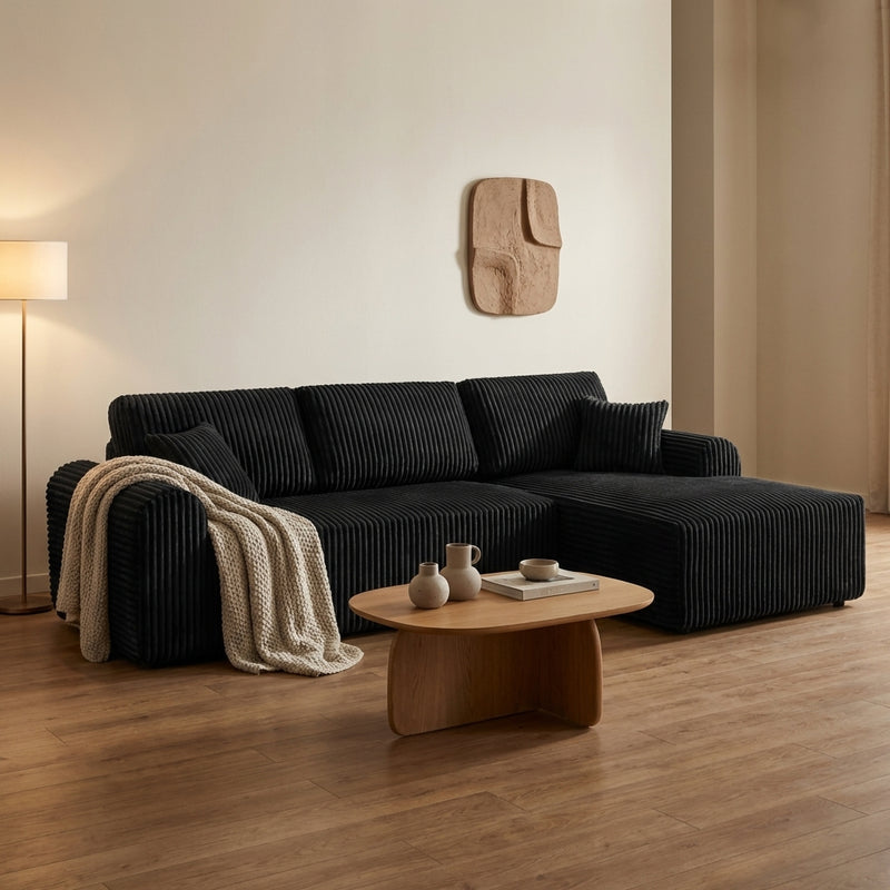 109-inch cloud modular sectional sofa with right-facing chaise in black — form scene