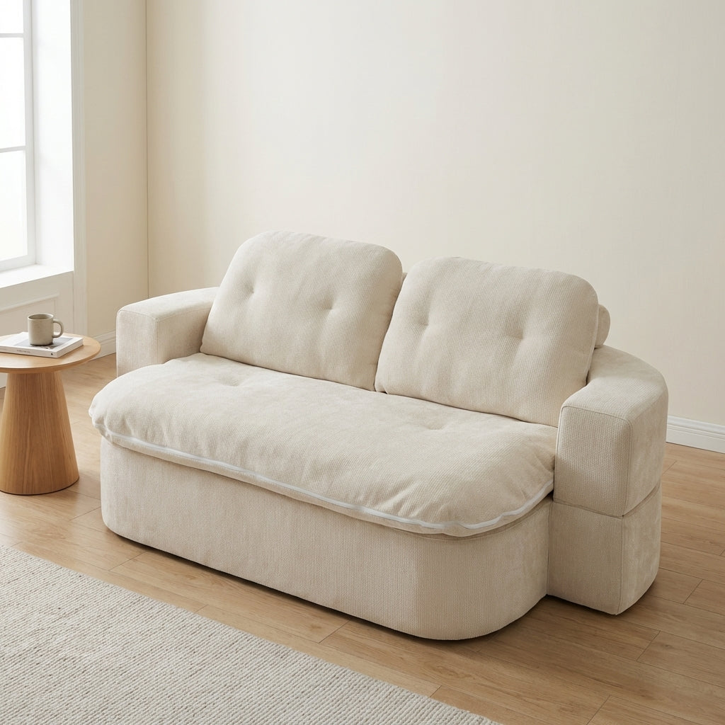 78-inch convertible floor sofa bed with integrated quilt in white form view