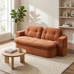 78-inch convertible floor sofa bed with integrated quilt in orange hero scene
