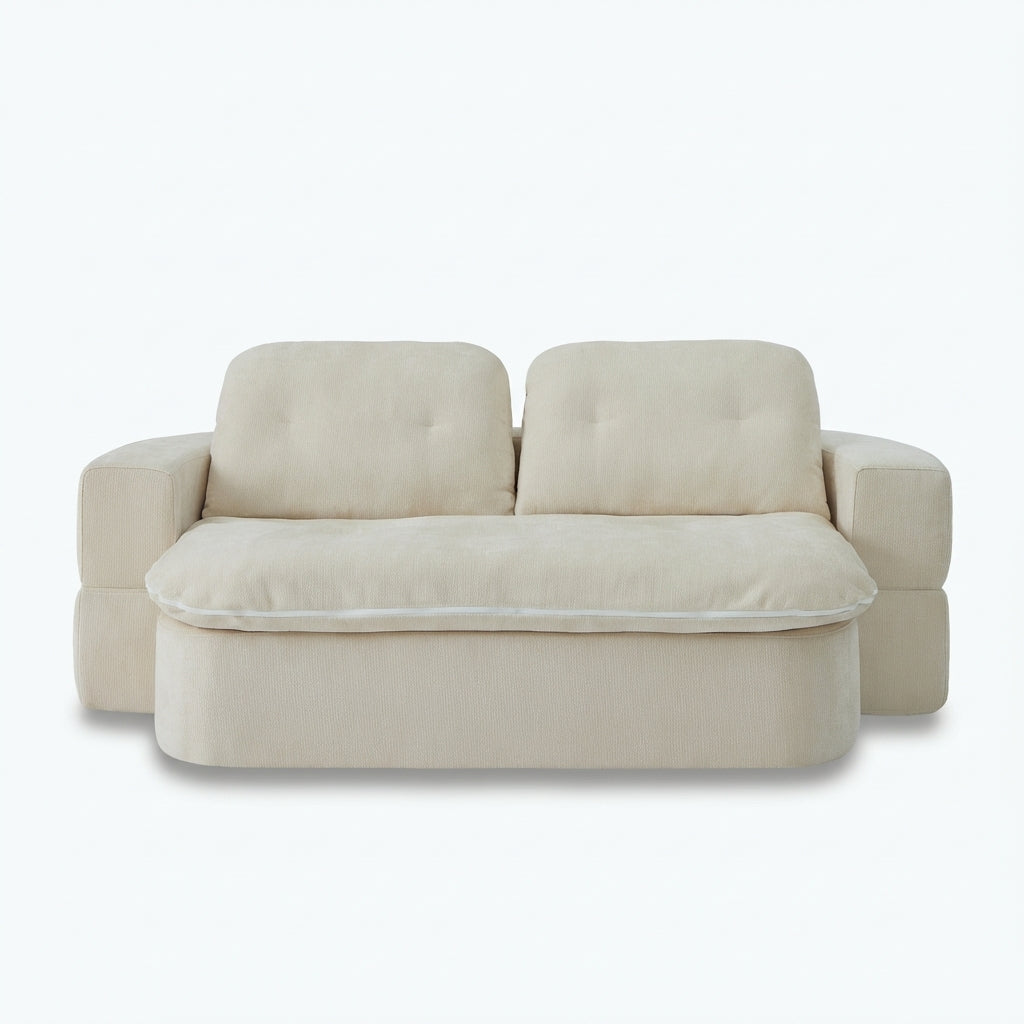 78-inch convertible floor sofa bed with integrated quilt in white white background front view