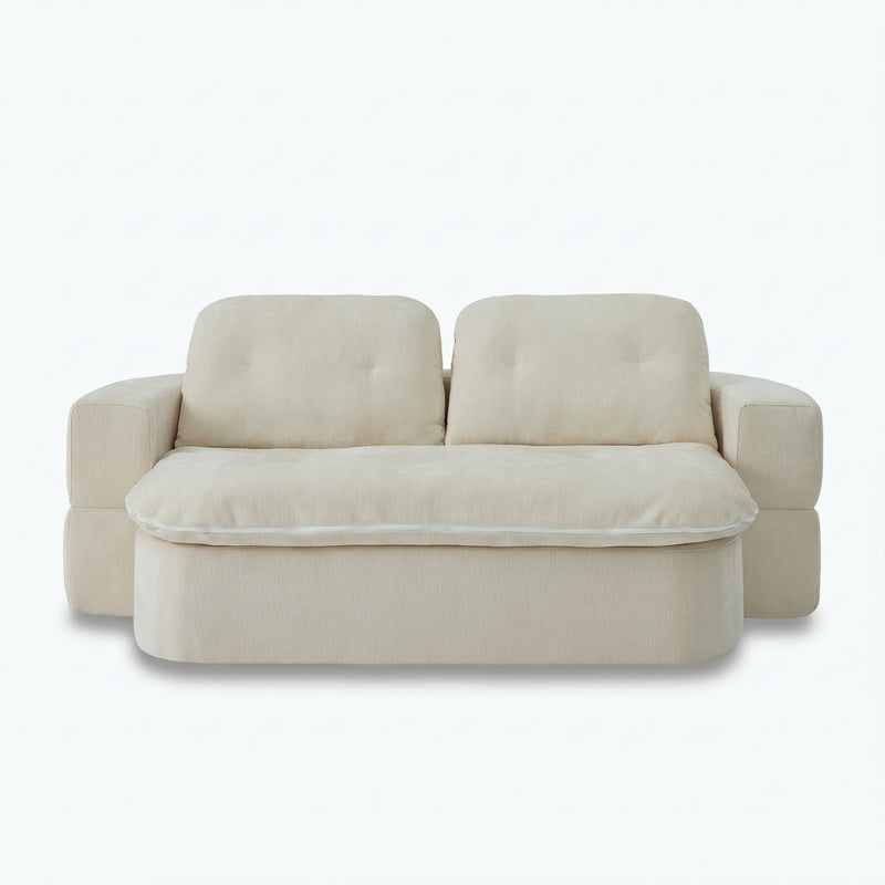 78-inch convertible floor sofa bed with integrated quilt in white white background front view