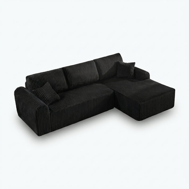 109-inch cloud modular sectional sofa with right-facing chaise in black — white angle packshot