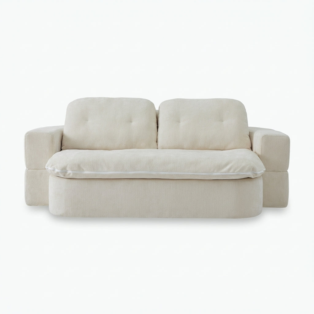 78-inch convertible floor sofa bed with integrated quilt in white white background side view