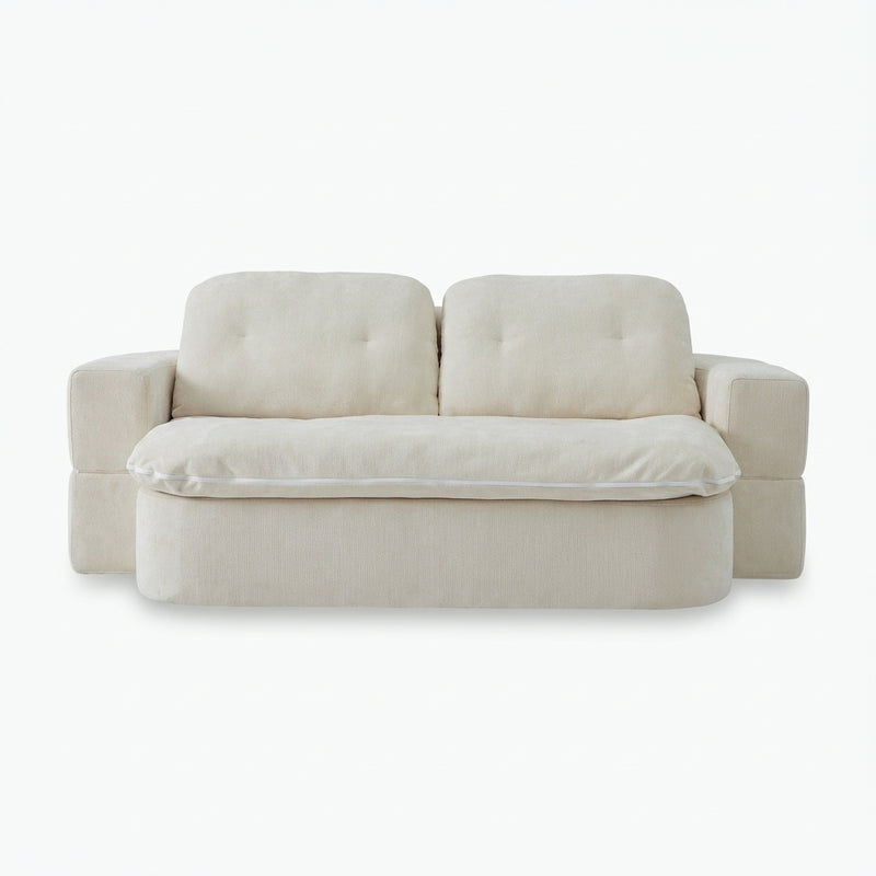 78-inch convertible floor sofa bed with integrated quilt in white white background side view