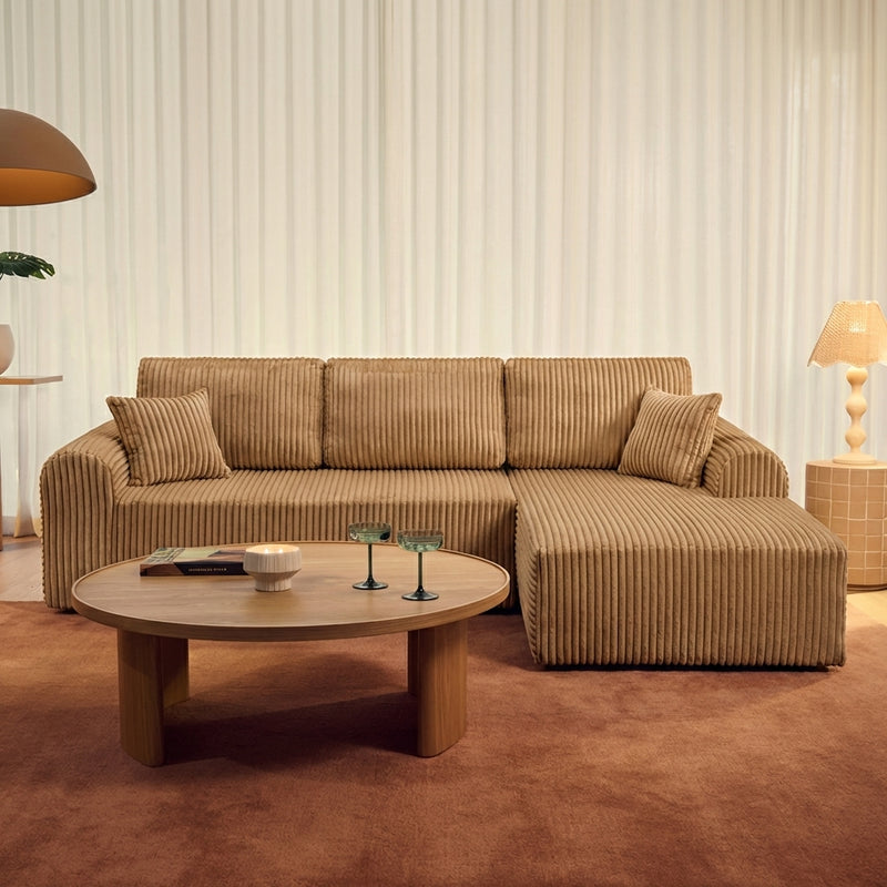 109-inch cloud modular sectional sofa with right-facing chaise in camel - hero scene