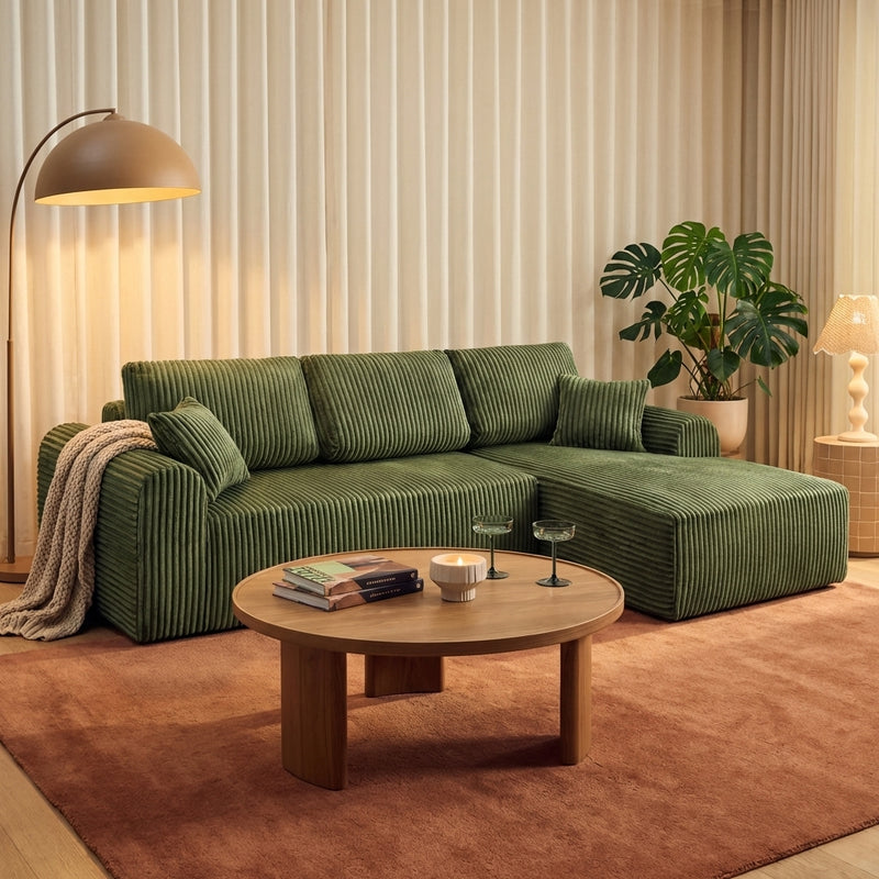 109-inch cloud modular sectional sofa with right-facing chaise in green - hero scene