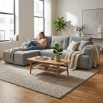 Lifestyle image for 107 inch corduroy modular sectional sleeper sofa with chaise