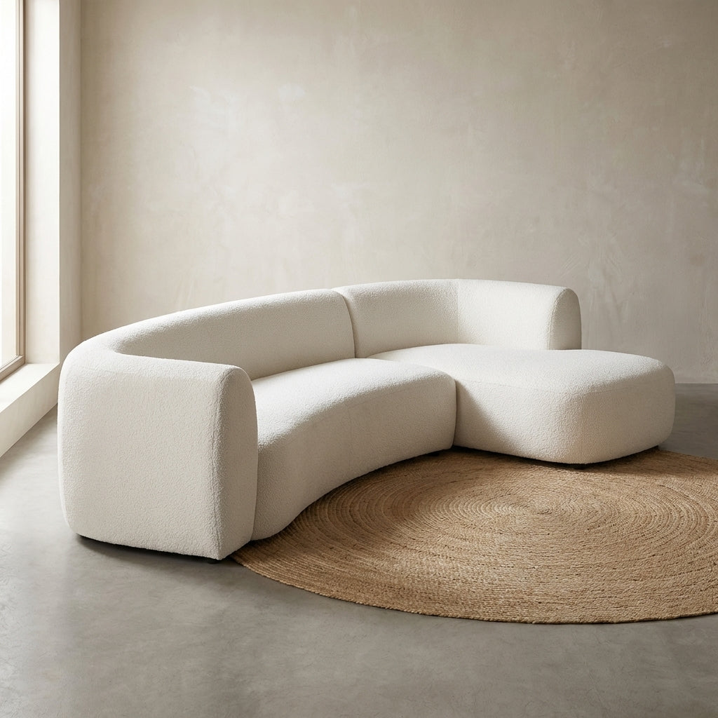 110-inch curved modular sectional sofa with right-facing chaise in white - white form scene
