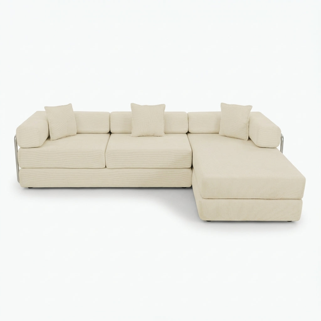 108-inch boneless modular sectional sofa bed with L-shaped chaise in beige - beige front packshot