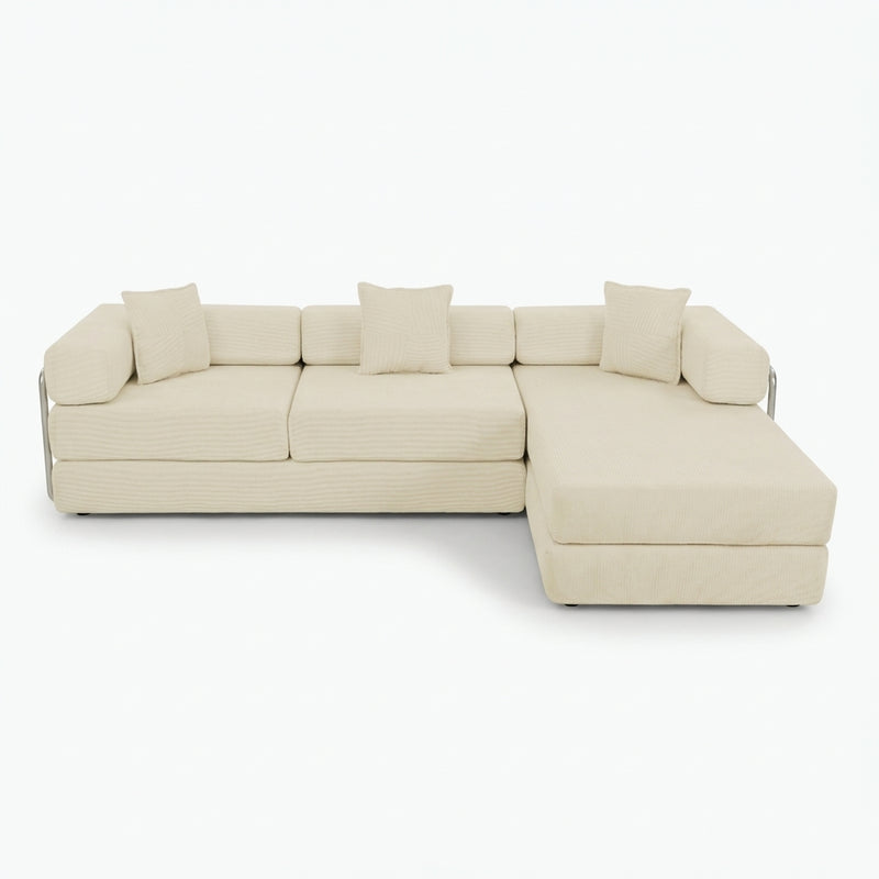 108-inch boneless modular sectional sofa bed with L-shaped chaise in beige - beige front packshot