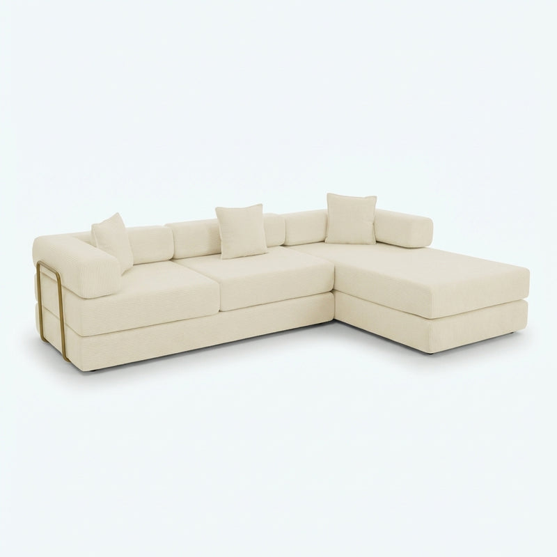 108-inch boneless modular sectional sofa bed with L-shaped chaise in beige - beige side packshot