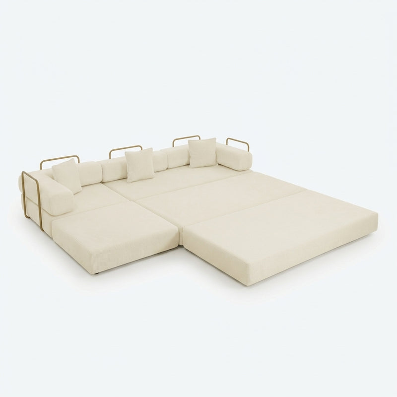 108-inch boneless modular sectional sofa bed with L-shaped chaise in beige - beige shape packshot