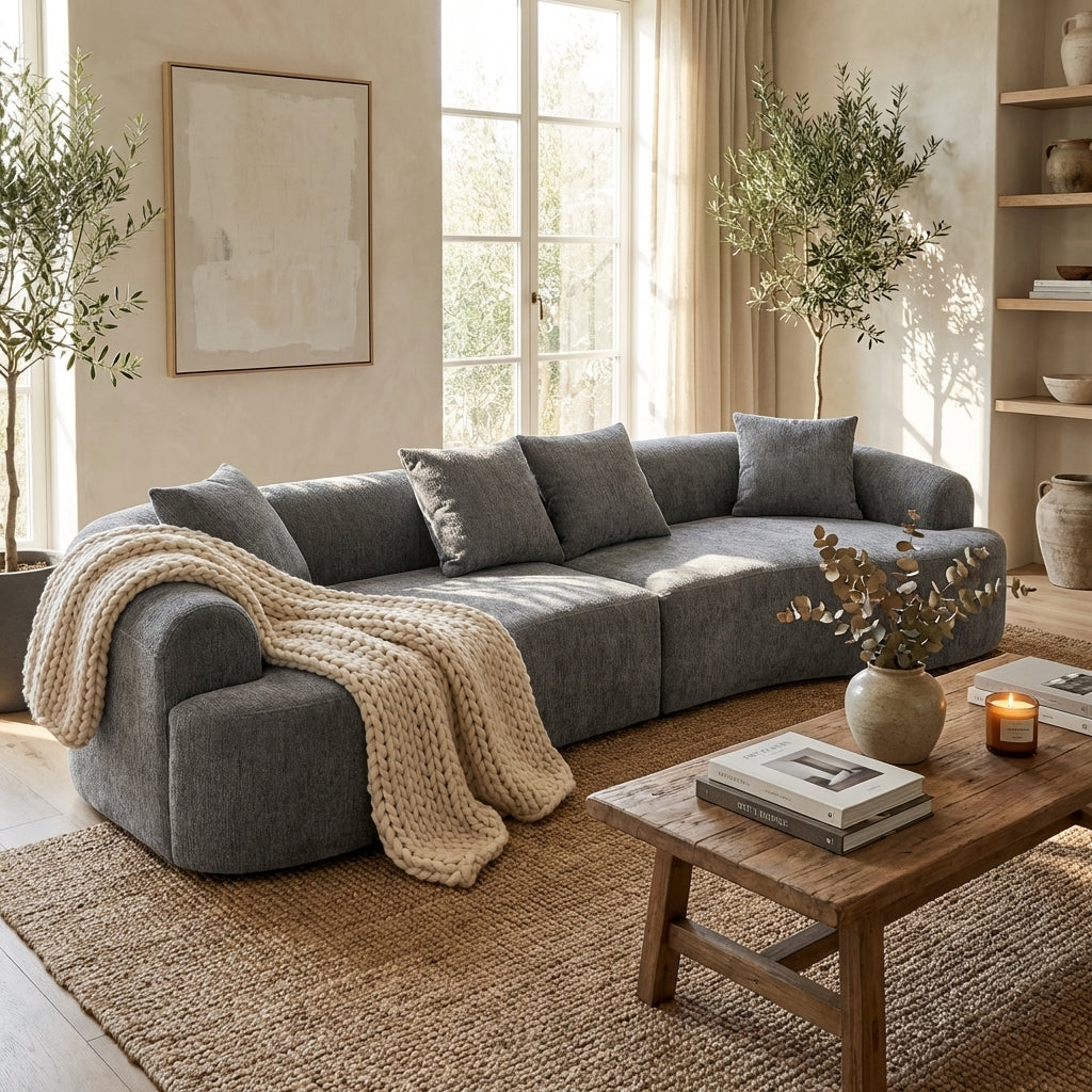 106-inch curved boneless modular sectional sofa in grey - grey lifestyle scene