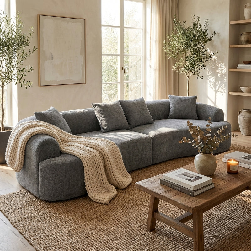 106-inch curved boneless modular sectional sofa in grey - grey lifestyle scene