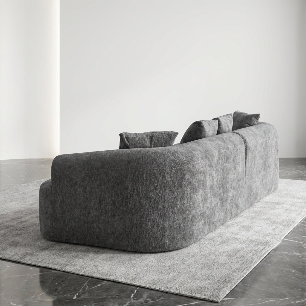 106-inch curved boneless modular sectional sofa in grey - grey form scene