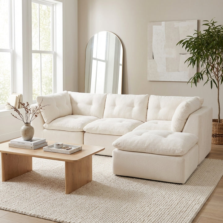 111.8" Cloud-Style Modular Sectional Sofa with Ottoman
