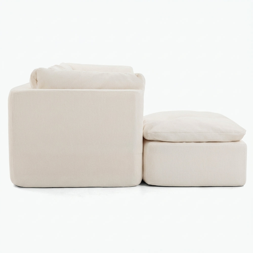111.8-inch cloud-style modular sectional sofa with ottoman in beige+white - lead side packshot