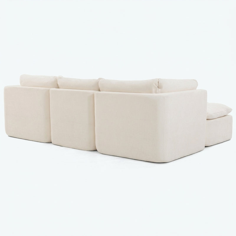 111.8-inch cloud-style modular sectional sofa with ottoman in beige+white - lead shape packshot
