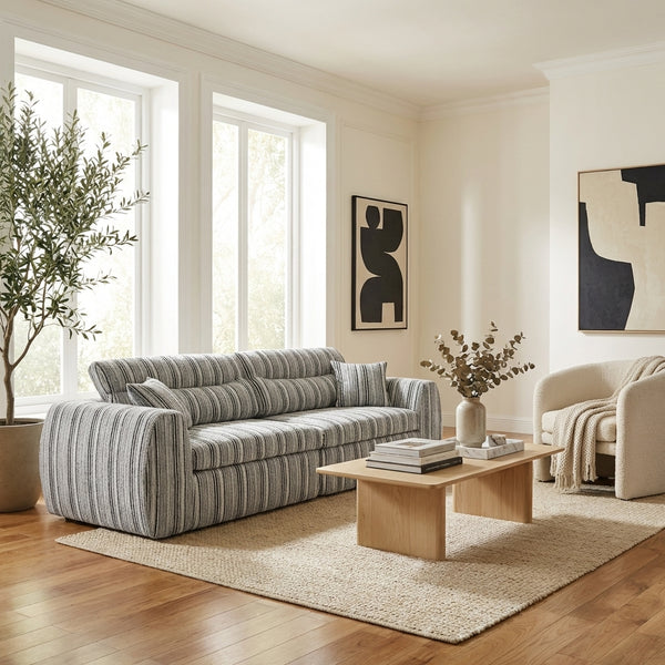 111" Striped Bouclé 3-Seater Sofa with Throw Pillows