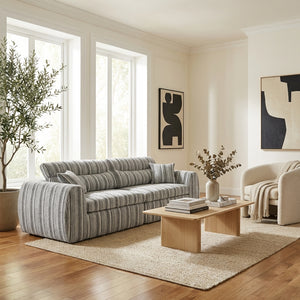 111" Striped Bouclé 3-Seater Sofa with Throw Pillows