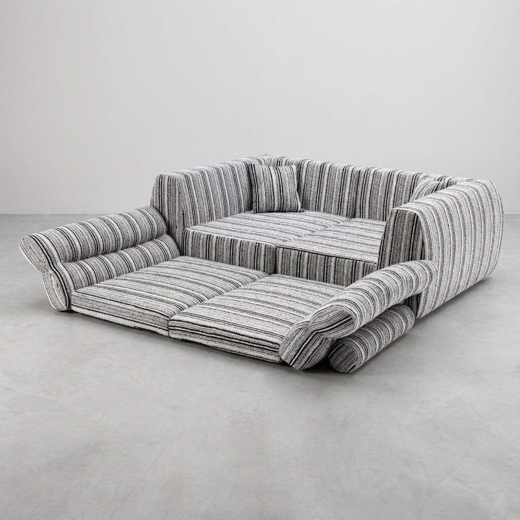 striped bouclé 3-seater sofa in black and white - lead form scene