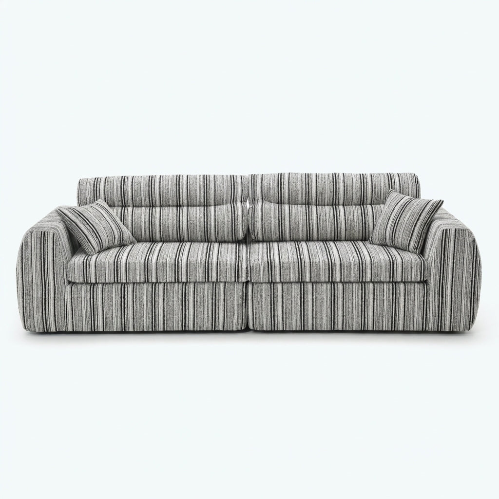striped bouclé 3-seater sofa in black and white - lead front packshot