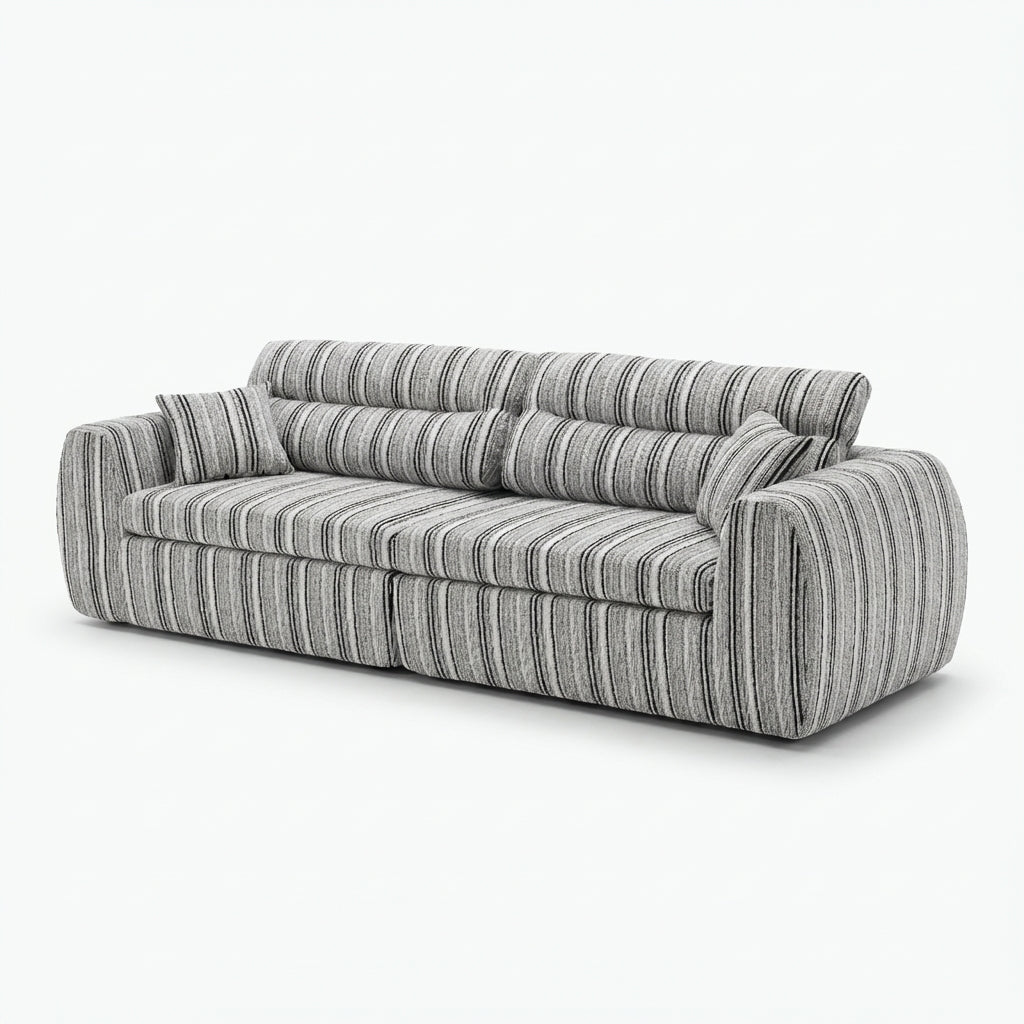 striped bouclé 3-seater sofa in black and white - lead side packshot