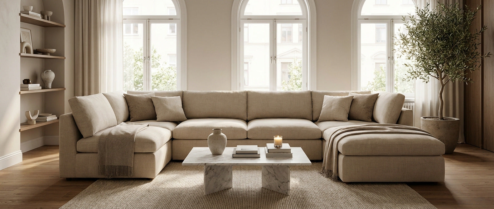 Fully assembled EILVEIAAN sofa in a styled living room
